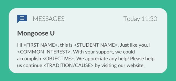 text message ask to give towards a campus tradition