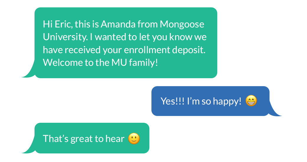 enrollment deposit text message